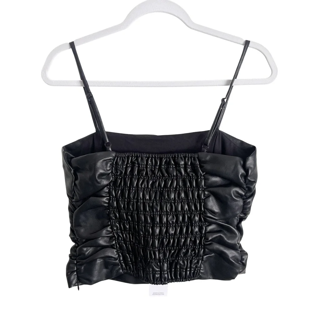 WAYF x Jourdan Sloane‎ Black Faux Leather Ruched Cami Tank Top